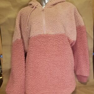Victoria’s Secret Pink Two-Tone Sherpa Fleece Half-Zip Hoodie with Hood